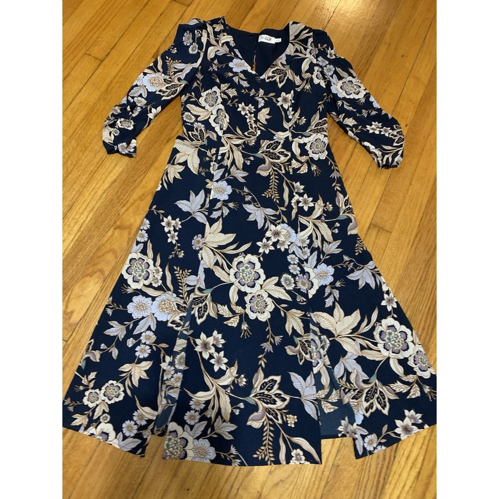 Eliza J Navy Floral Midi Dress